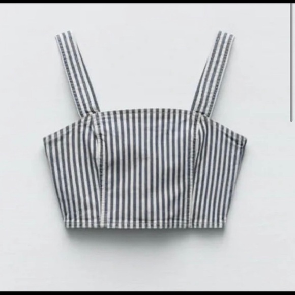 Zara denim stripe crop top NWT - Picture 3 of 4